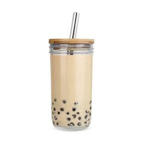 Iced Coffee Cups, Mason Jar with Lid and Straw 20 oz, Boba Cups With Lids and Straws, Reusable Wide Mouth Smoothie Cups
